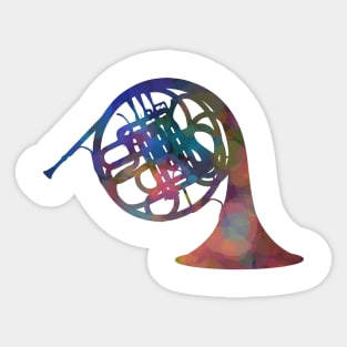 French Horn Silhouette: Rainbow Watercolor Sticker